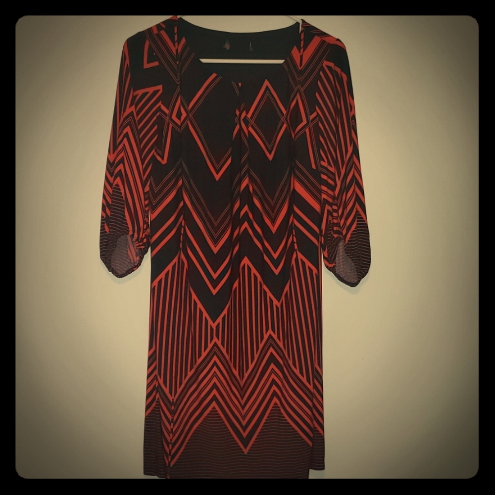 Orange & Navy Geo Shift Dress